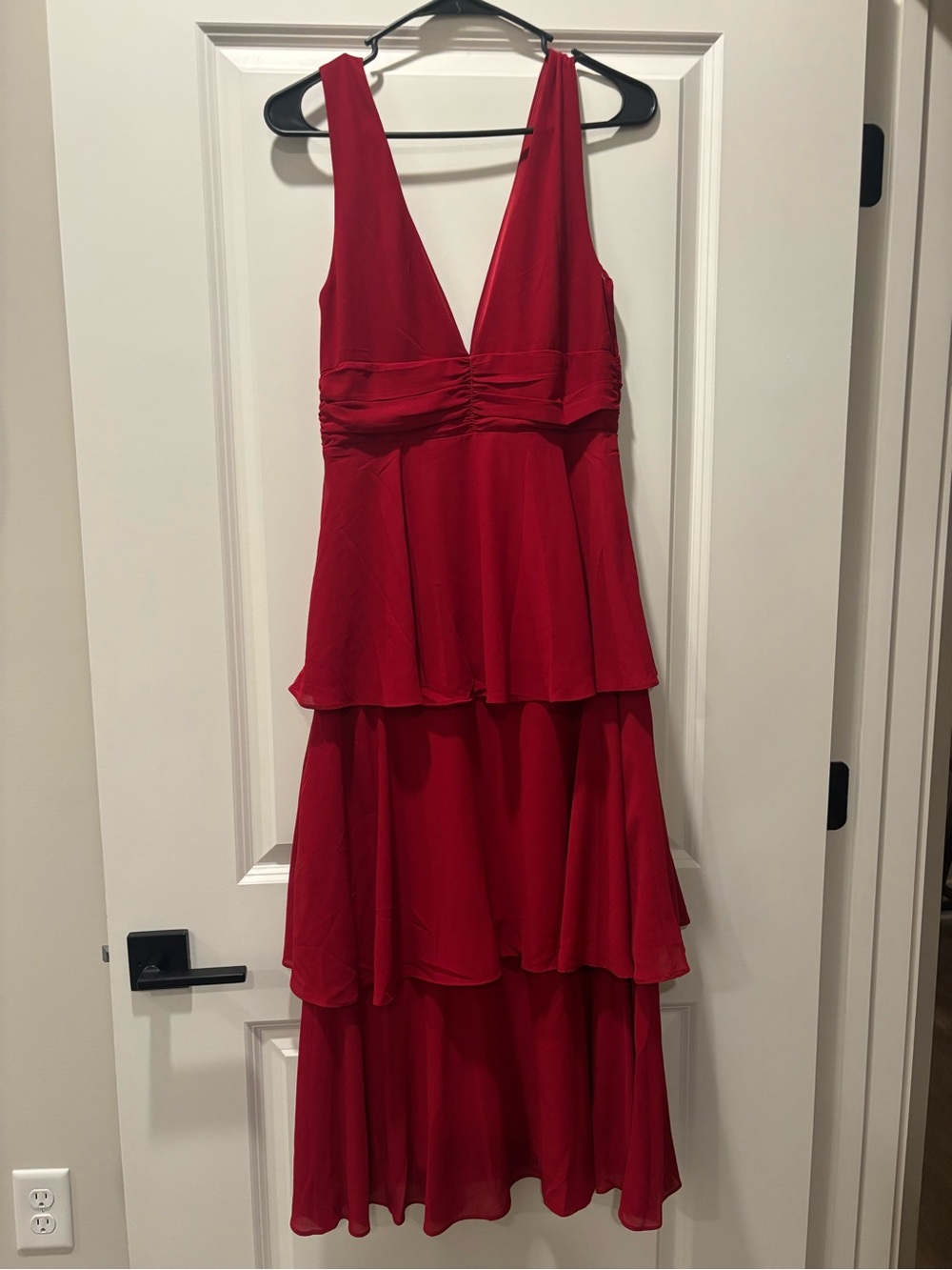 Lulu's Red Deep V High-Low Tiered Dress